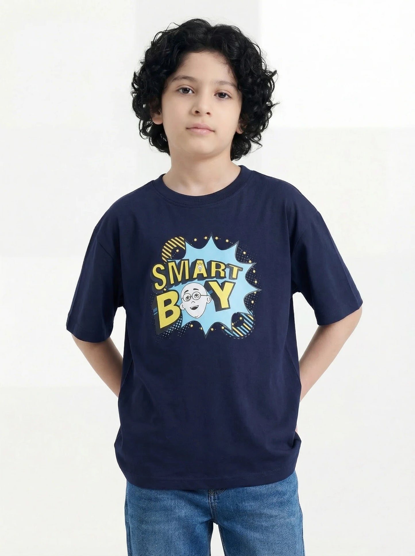 Stylish Boy in “Smart Boy” Graphic T-Shirt