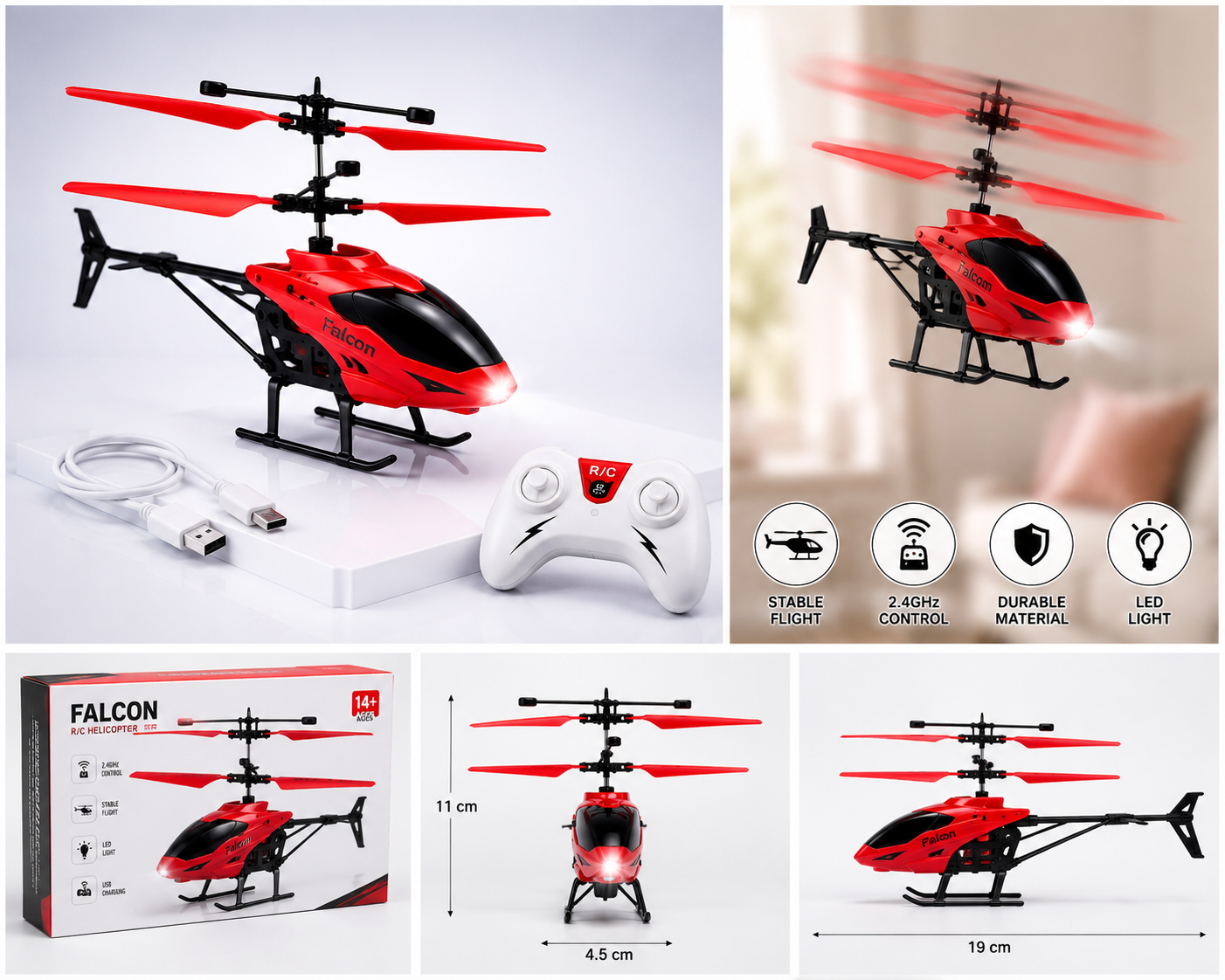 Falcon RC Helicopter – 2.4GHz Remote Control Flying Toy with LED Light