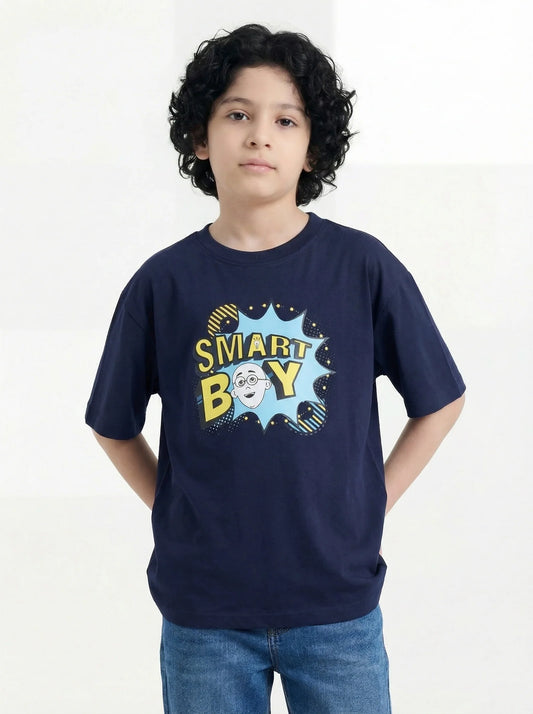 Stylish Boy in “Smart Boy” Graphic T-Shirt