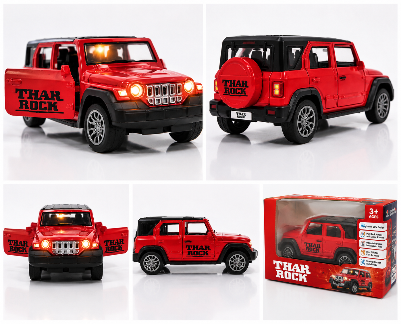 Diecast SUV Toy Car for Kids – Pull Back Jeep Model with Lights, Sound & Openable Doors | Metal Body Toy Car for Boys & Girls