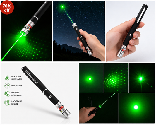 High Power Green Laser Pointer Pen – Long Range Rechargeable Laser Light with Metal Body & Pocket Clip