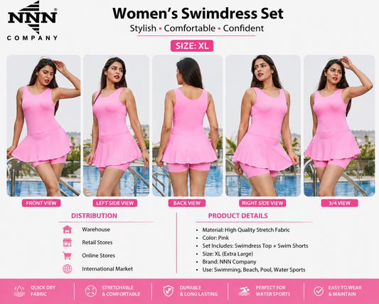 Women’s Pink Swimdress Set with Shorts