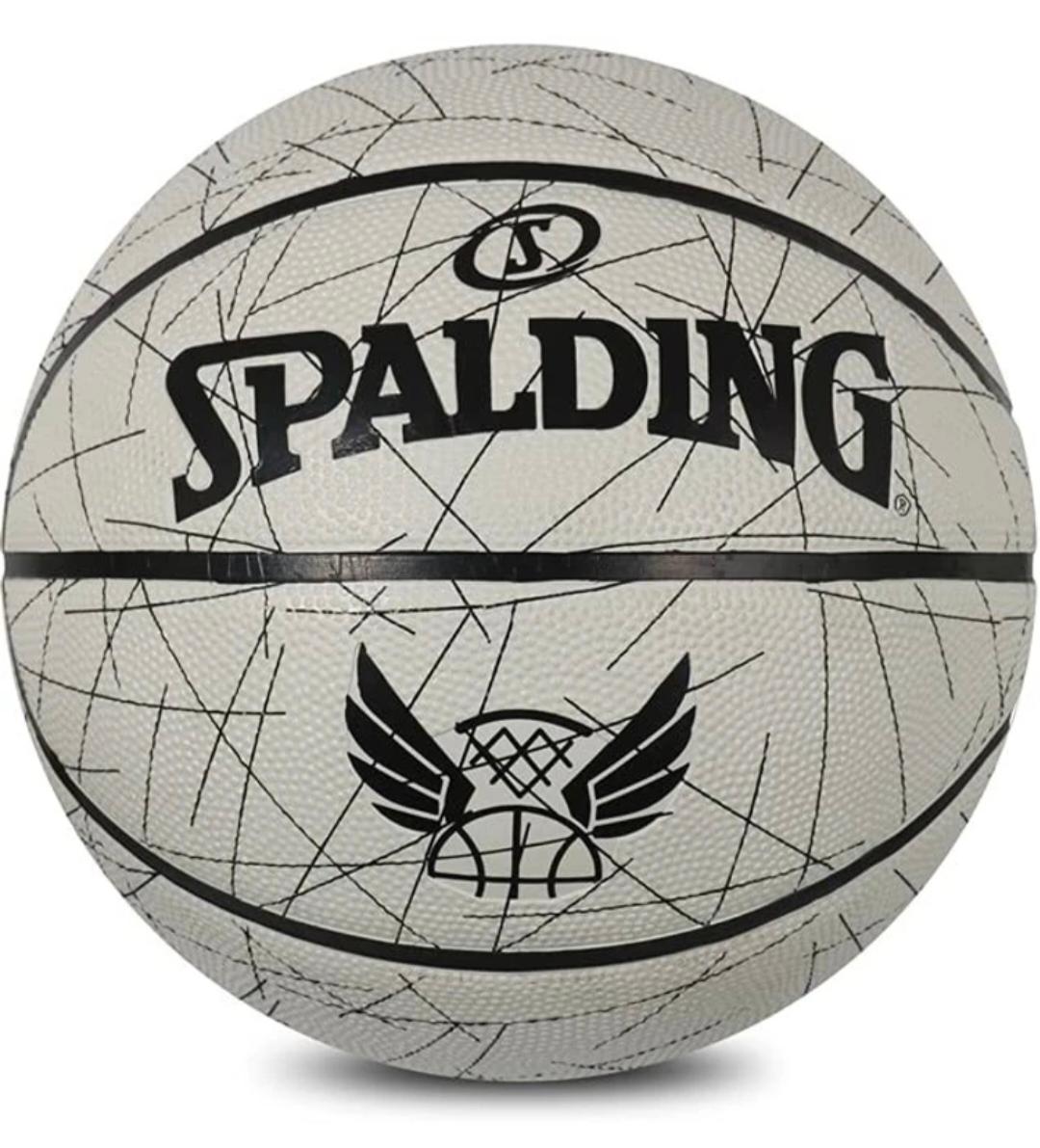 SPALDING Size 7 Basketball | Indoor & Outdoor Rubber Basketball | White & Black Training Ball