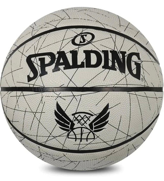 SPALDING Size 7 Basketball | Indoor & Outdoor Rubber Basketball | White & Black Training Ball