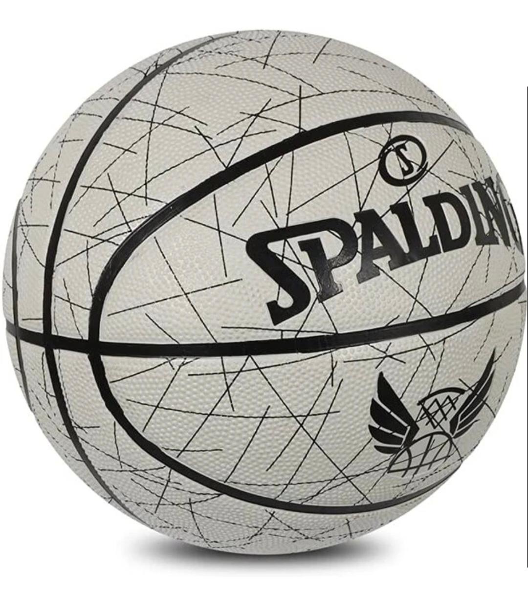 SPALDING Size 7 Basketball | Indoor & Outdoor Rubber Basketball | White & Black Training Ball