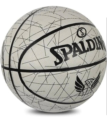 SPALDING Size 7 Basketball | Indoor & Outdoor Rubber Basketball | White & Black Training Ball