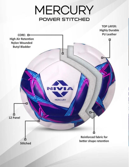 NIVIA Mercury Power-Stitched Football – Durable PU Leather, 12 Panel Design with EVA Foam & Butyl Bladder
