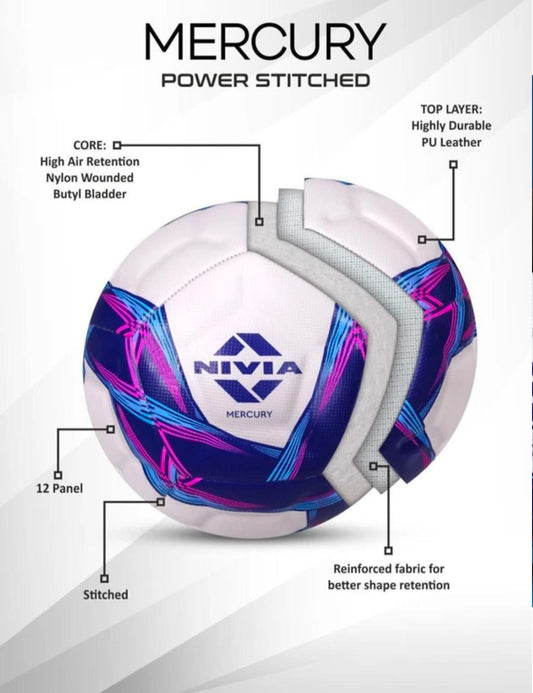 NIVIA Mercury Power-Stitched Football – Durable PU Leather, 12 Panel Design with EVA Foam & Butyl Bladder