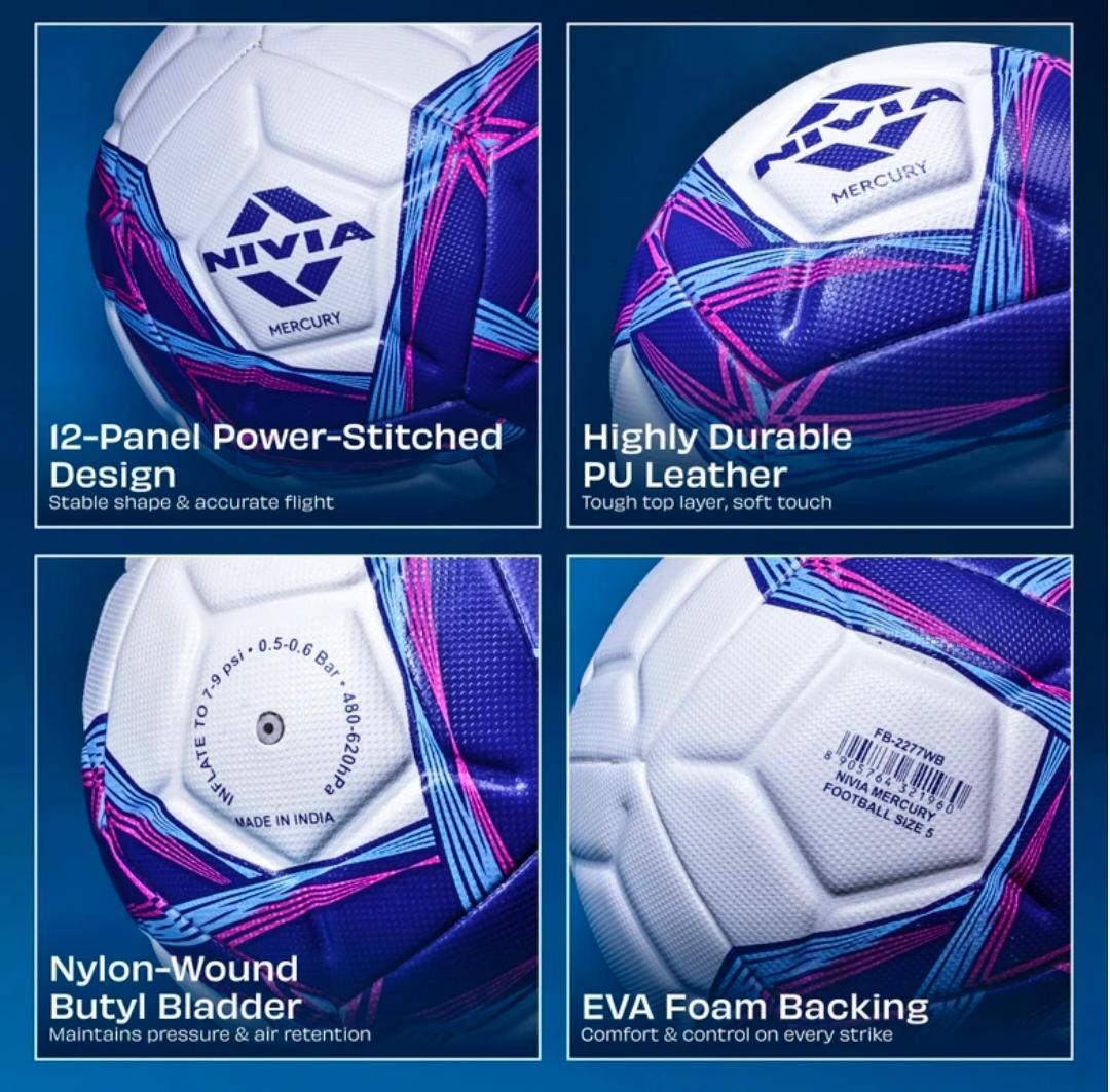 NIVIA Mercury Power-Stitched Football – Durable PU Leather, 12 Panel Design with EVA Foam & Butyl Bladder