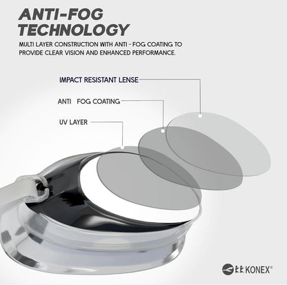 KONEX Anti-Fog Swimming Goggles with UV Protection & Adjustable Strap