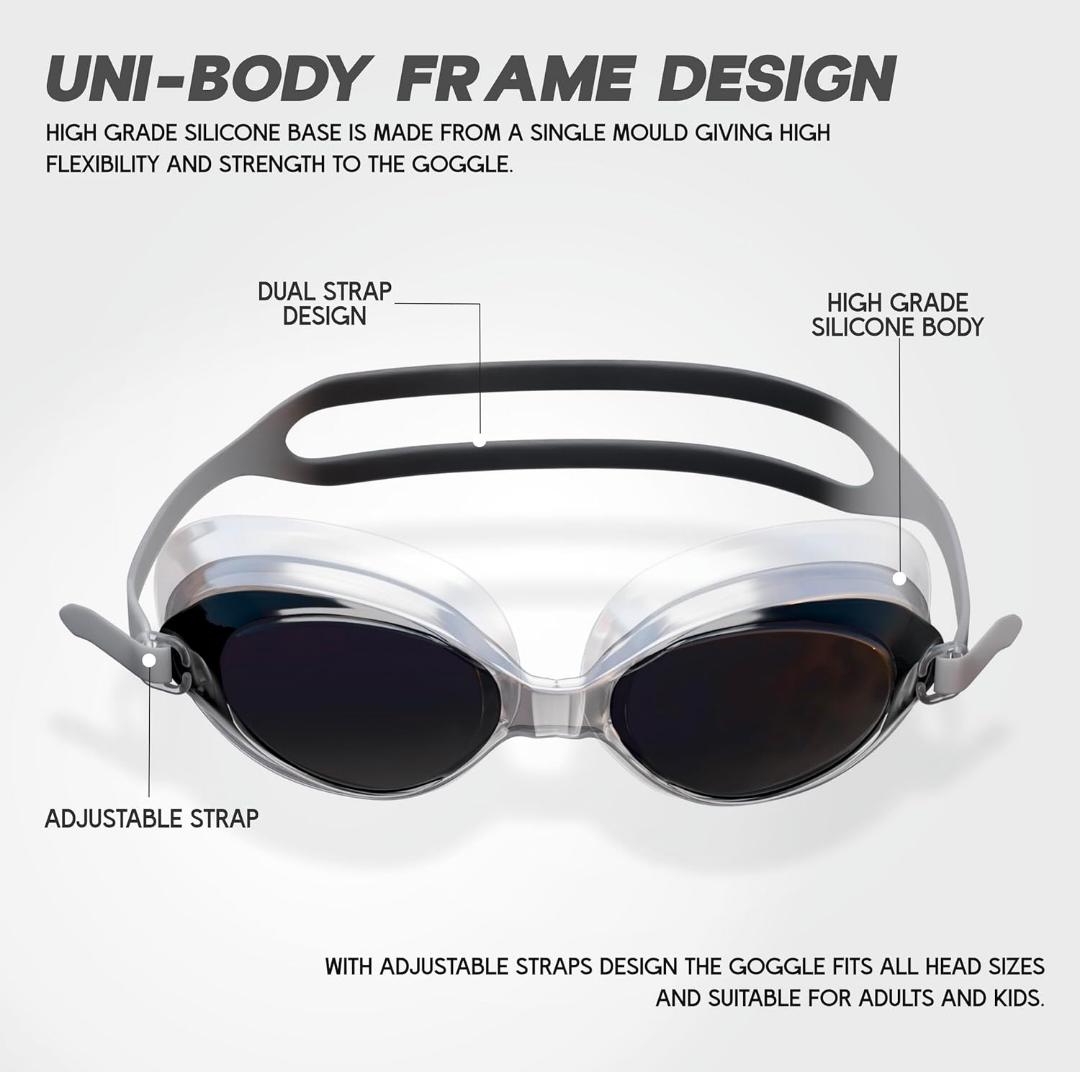 KONEX Anti-Fog Swimming Goggles with UV Protection & Adjustable Strap