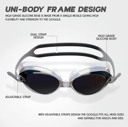 KONEX Anti-Fog Swimming Goggles with UV Protection & Adjustable Strap