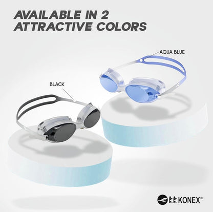 KONEX Anti-Fog Swimming Goggles with UV Protection & Adjustable Strap