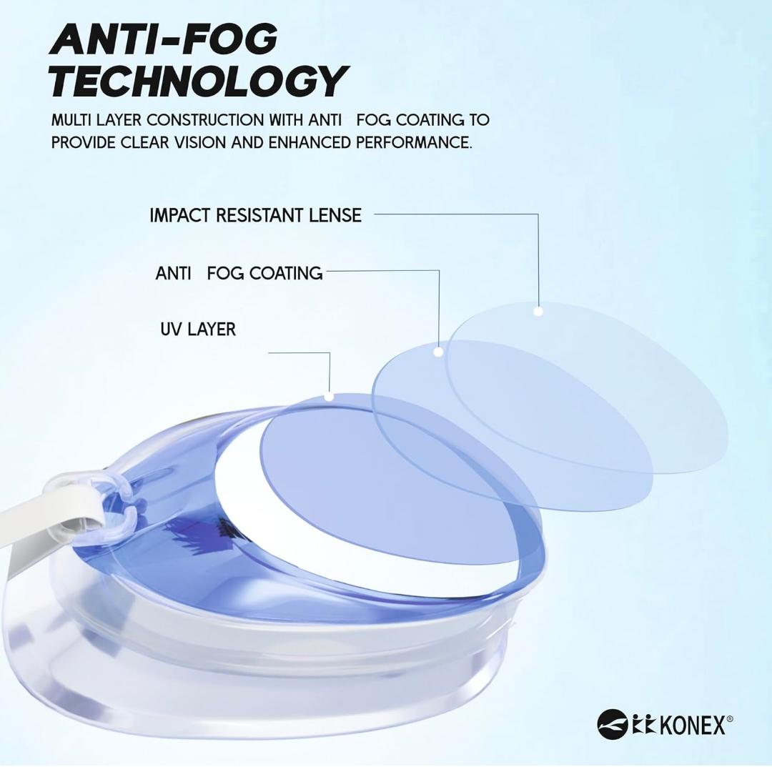 KONEX Anti-Fog Swimming Goggles with UV Protection & Adjustable Strap