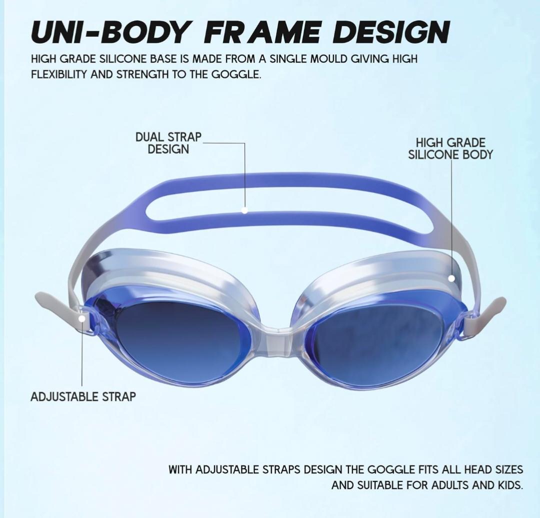 KONEX Anti-Fog Swimming Goggles with UV Protection & Adjustable Strap