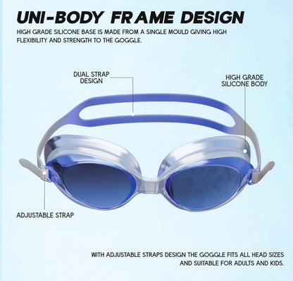 KONEX Anti-Fog Swimming Goggles with UV Protection & Adjustable Strap