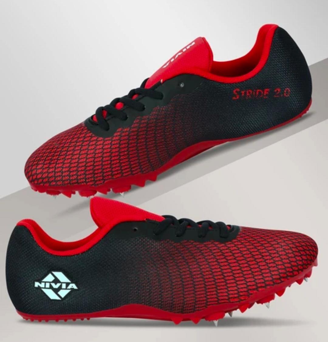 NIVIA Stride 2.0 Running Spikes Shoes for Men | Lightweight Track & Field Shoes | Red & Black
