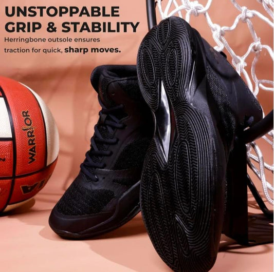 Nivia Men’s Black Basketball Shoes | High-Top Grip & Cushion Performance Sneakers